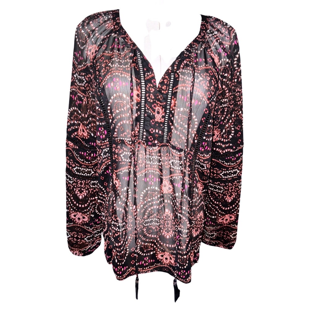 Daniel Rainn / Anthropologie Paisley Sheer Tassel Blouse Top Size Medium - Picture 2 of 9